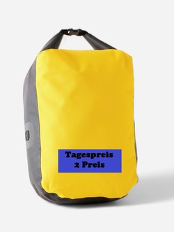 Das Bild zeigt eine gelbe wasserdichte Fahrradgepaecktasche